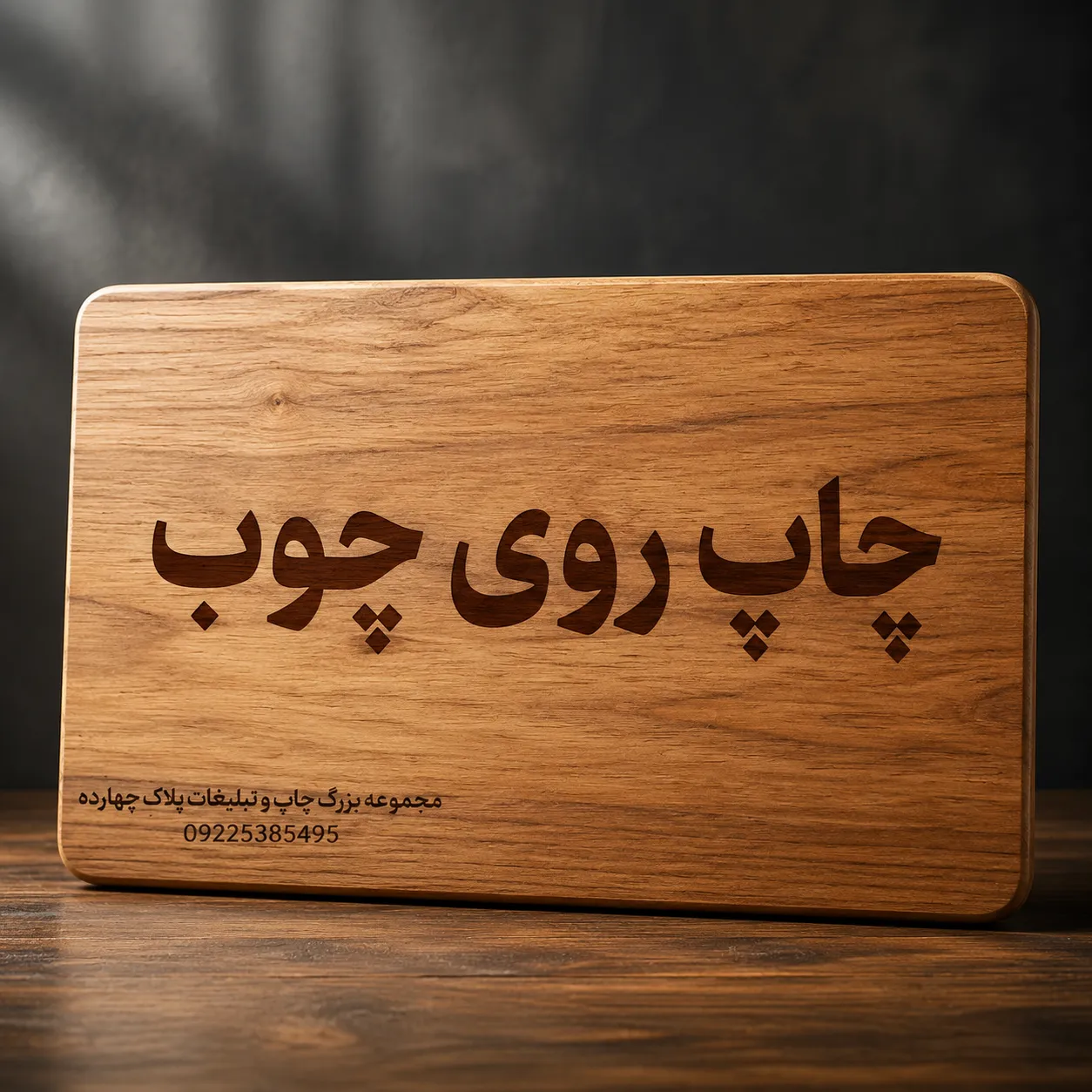 نمونه چاپ یووی روی تخته چوبی با لوگو و طرح رنگی در مشهد