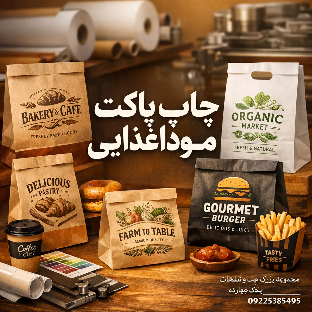 چاپ پاکت مواد غذایی برای بسته‌بندی بهداشتی و تبلیغات برند در مشهد