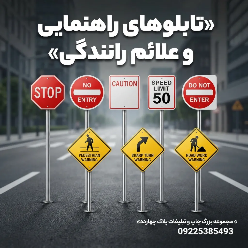 چاپ و تولید تابلوهای راهنمایی و علائم رانندگی در کارگاه چاپ پلاک ۱۴ مشهد