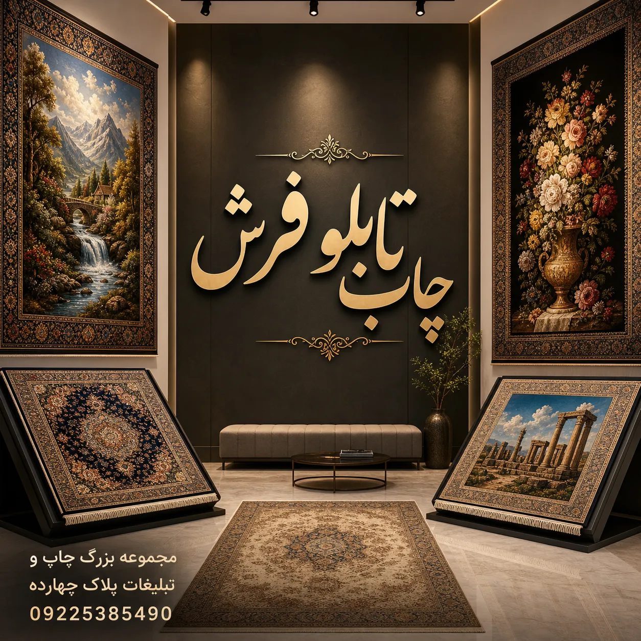 نمونه چاپ تابلو فرش اختصاصی با طرح لوگو و عکس در مشهد