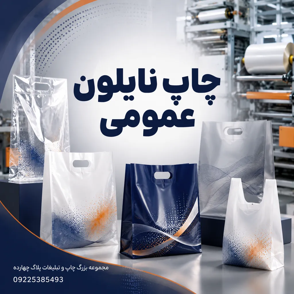 نمونه چاپ لوگو و اطلاعات تماس روی نایلون عمومی دستهدار برای تبلیغات ارزان در مشهد
