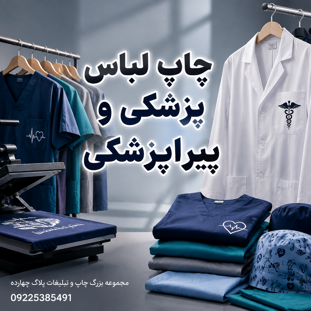 چاپ لوگو روی اسکراب و روپوش پزشکی با کیفیت عالی در مجموعه پلاک چهارده