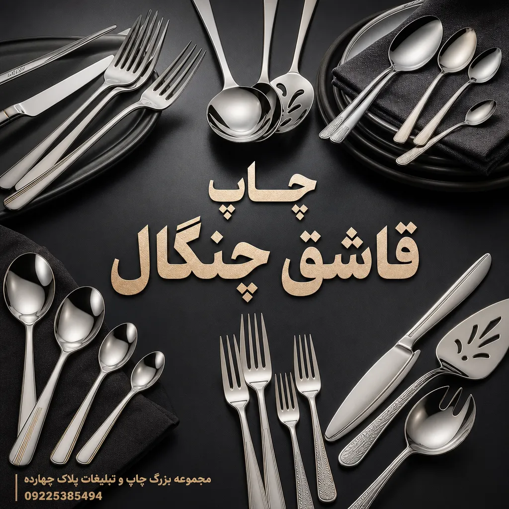 نمونه چاپ و حک لوگوی اختصاصی روی قاشق و چنگال برای رستوران و کترینگ در مشهد
