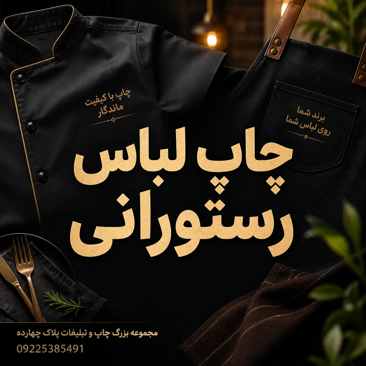 چاپ لوگوی اختصاصی روی پیش بند و تیشرت رستورانی در چاپخانه مشهد با تکنیک DTF