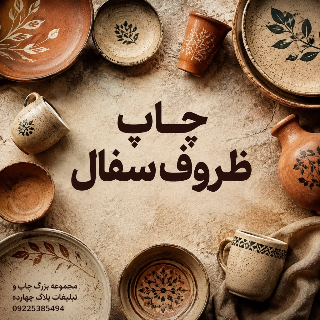نمونه چاپ ظروف سفال با لوگوی اختصاصی در چاپخانه پلاک ۱۴ مشهد