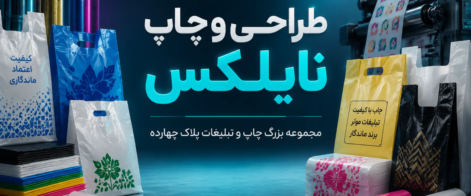 دستگاه چاپ نایلکس و نمونه کیسههای پلاستیکی تبلیغاتی در مجموعه پلاک ۱۴