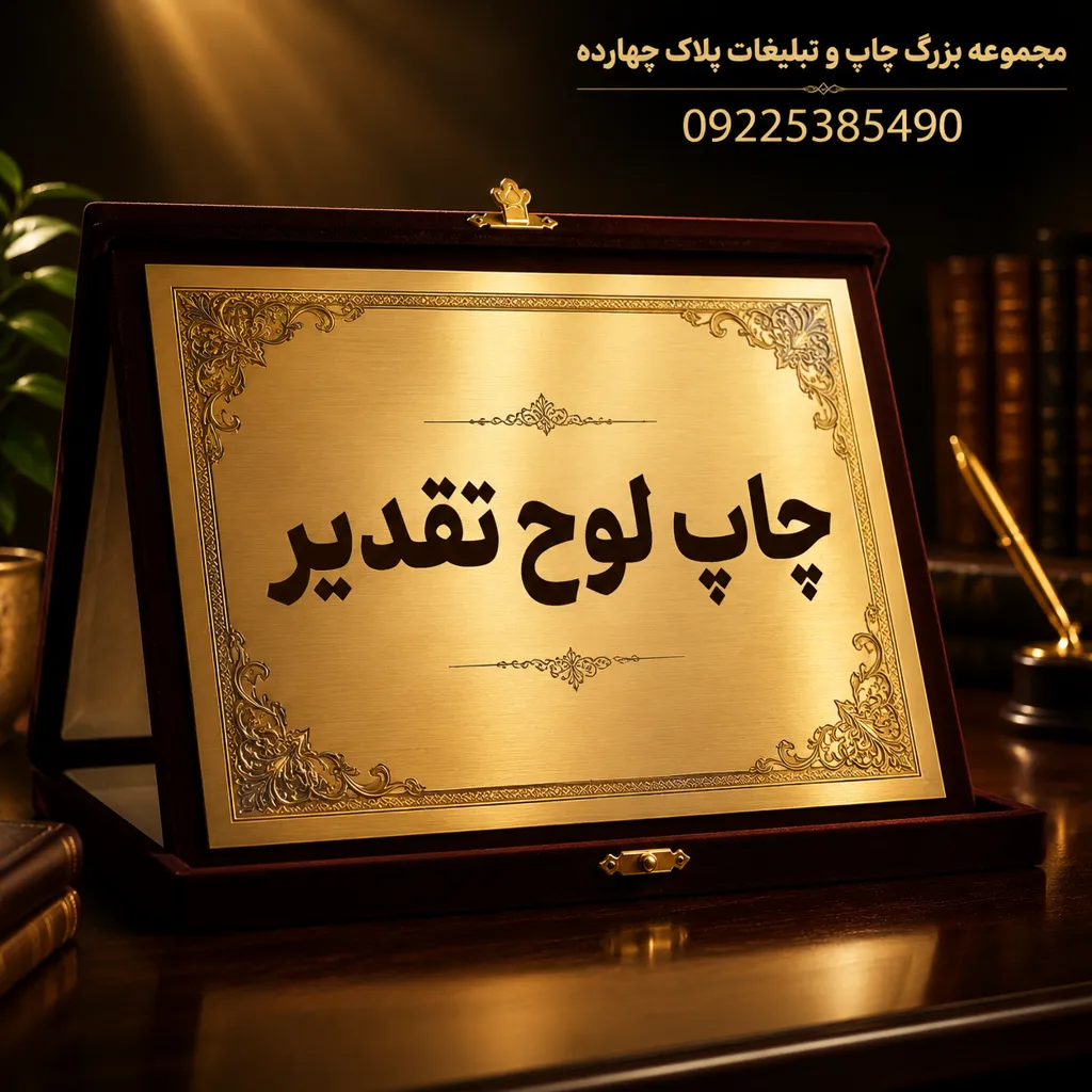 چاپ لوح تقدیر اختصاصی با متن، لوگو و جعبه نفیس برای مراسم در مشهد