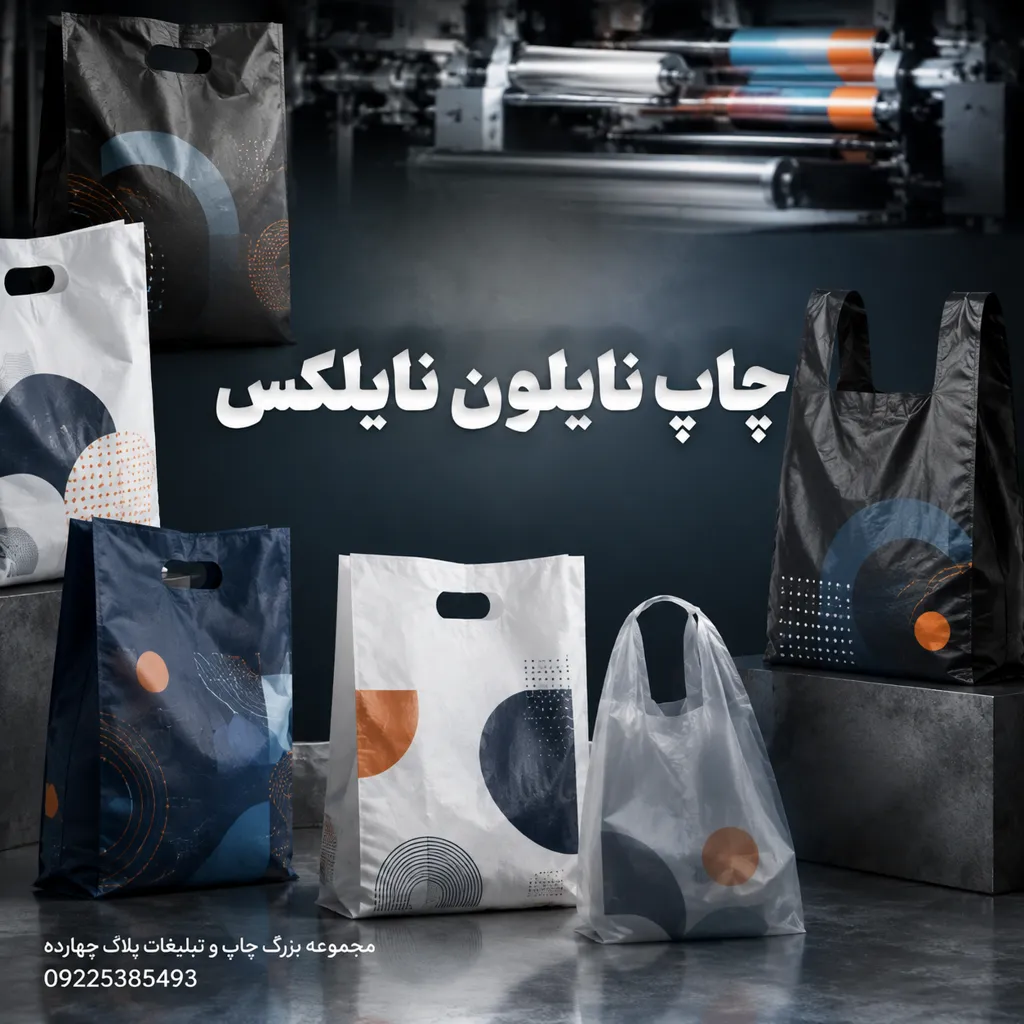 نمونه چاپ نایلکس دسته رکابی و موزی تبلیغاتی با لوگوی فروشگاهی در مشهد