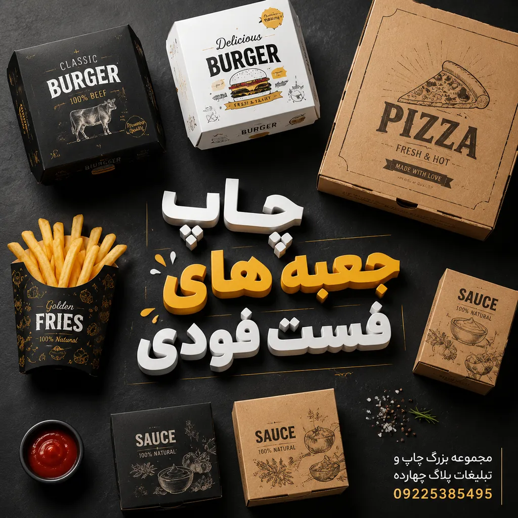 چاپ جعبه فست فودی اختصاصی در چاپخانه مشهد پلاک ۱۴